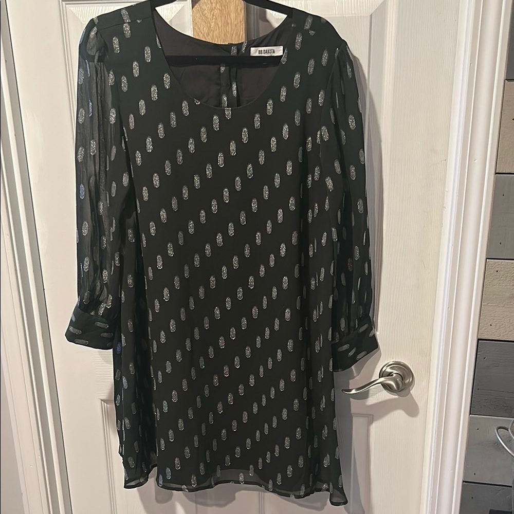 BB Dakota Black Sheath Dress with Cuffed Long Sleeves